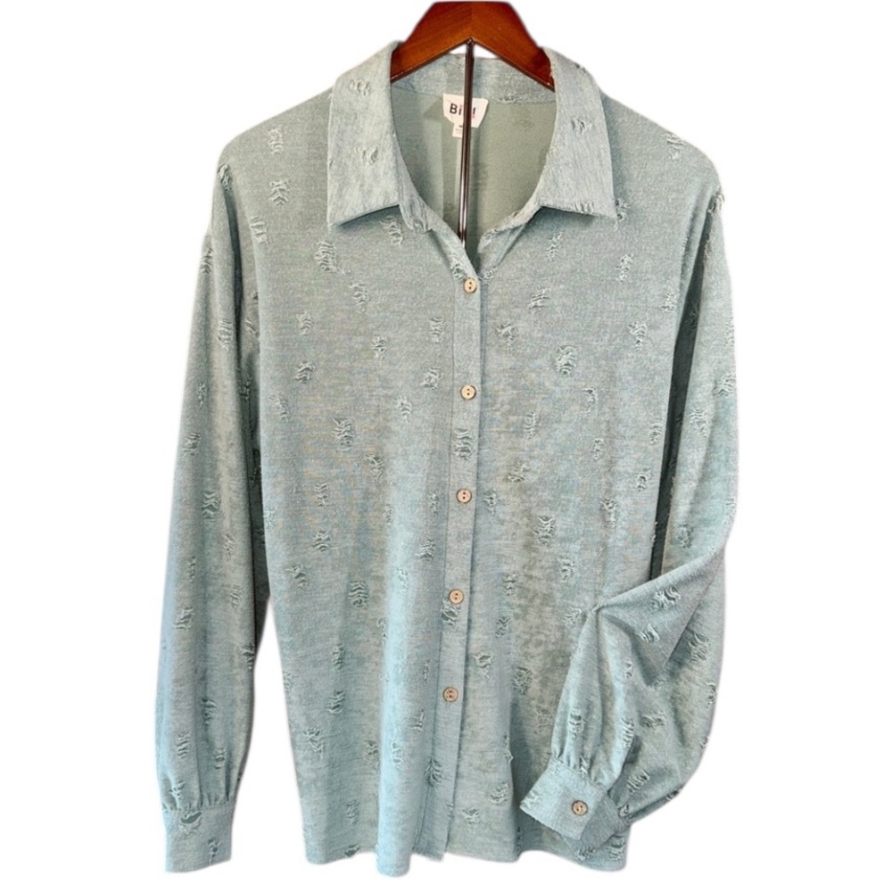 Bibi Distressed Oversized Shirt Sage Green Size medium